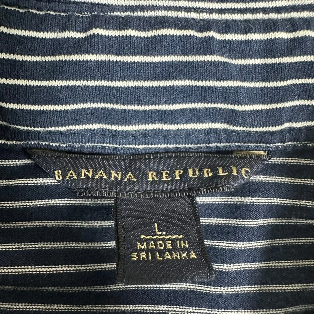 Banana Republic Mens Striped‎ Short Sleeve Button Up Polo Shirt Large Navy White